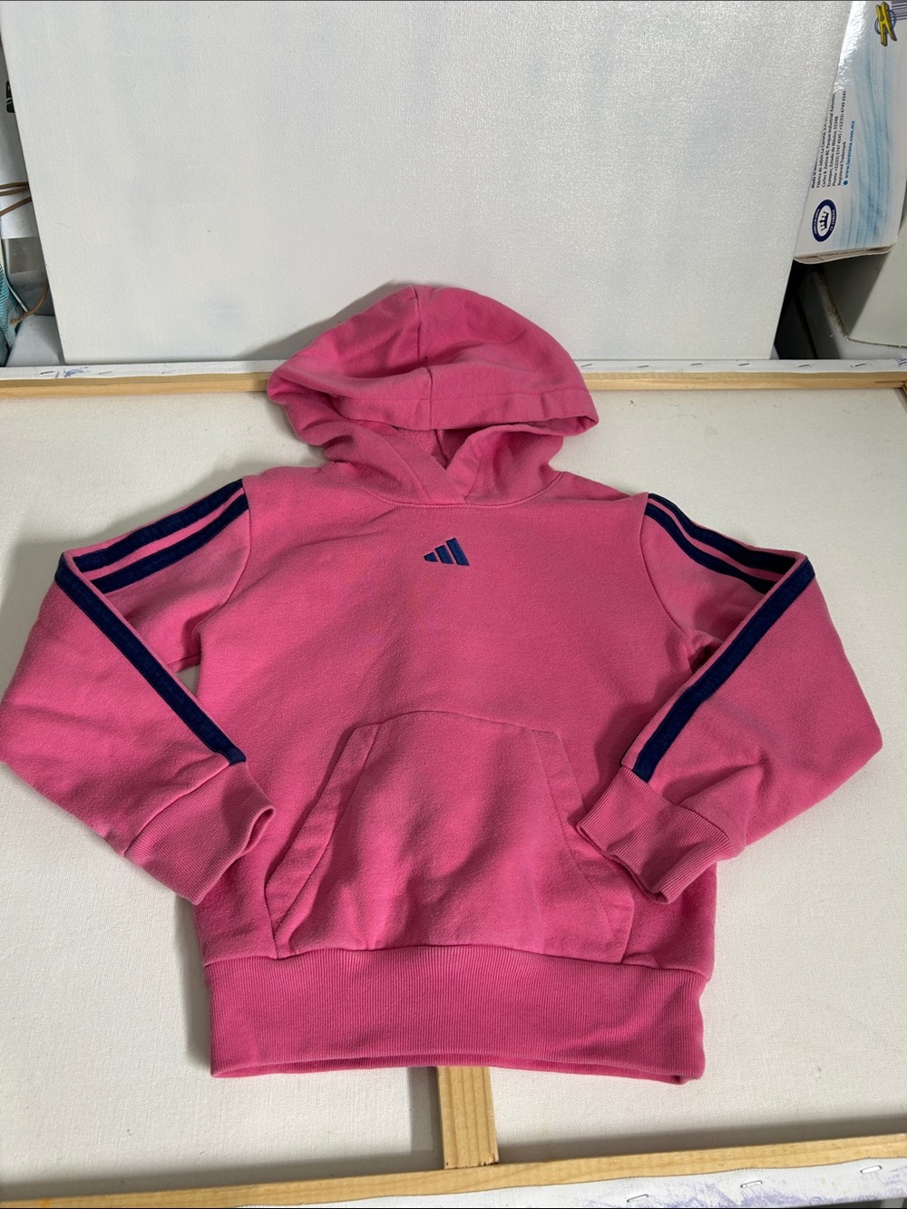 adidas Pink Hoodie with Navy Stripe Detail for Kids